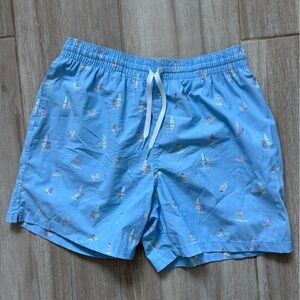 Chubbies Sky Blue Swim Trunks with Surfer Design